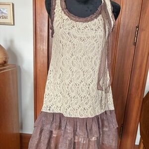 "A'reve" dress, L, brown, lace body, NWT